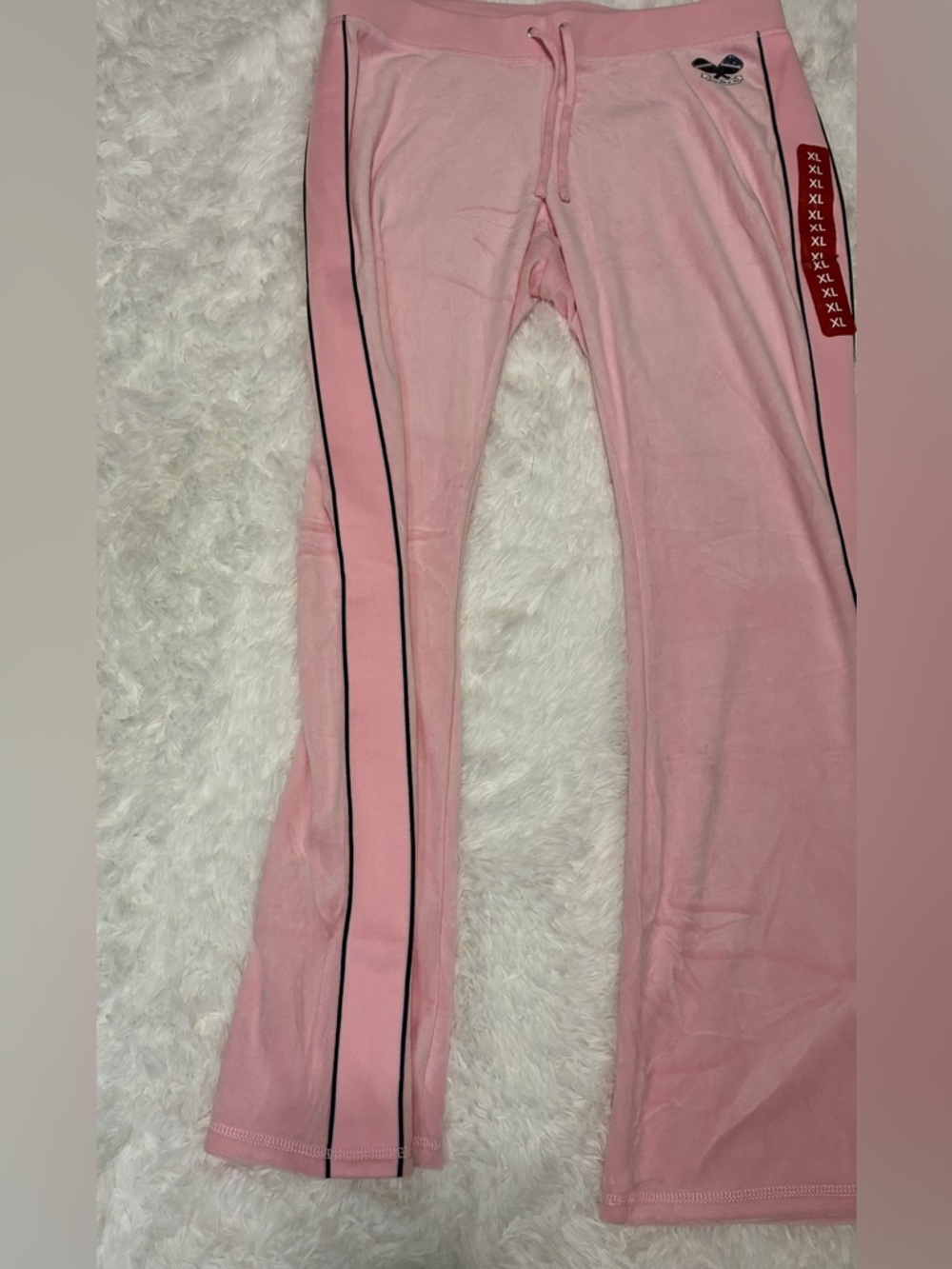 Juicy Couture Pink Velour Wide-Leg Track Pants with Blue Side Stripes - Picture 5 of 13
